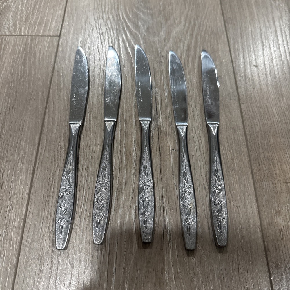 Ekco Rose Cotillion Stainless Flatware Dinner Knives 5 pcs Eterna Taiwan